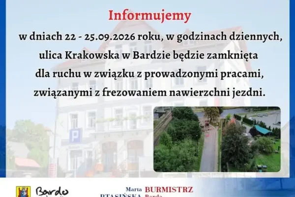 Ulica Krakowska w Bardzie zamknięta – frezowanie nawierzchni od dziś do piątku