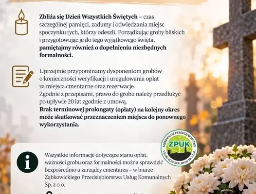 Ząbkowice Śląskie: przypomnienie o opłatach za miejsca cmentarne przed 1 listopada