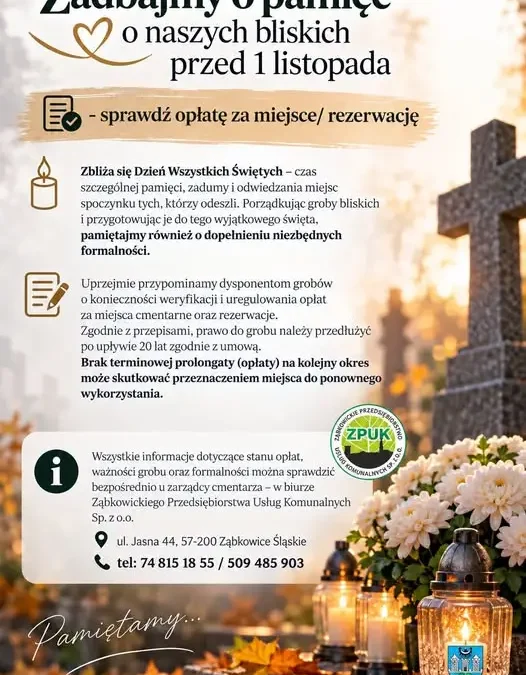 Ząbkowice Śląskie: przypomnienie o opłatach za miejsca cmentarne przed 1 listopada