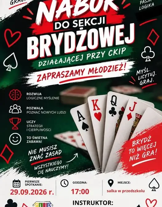 CKIP zaprasza młodzież na naukę brydża – pierwsze spotkanie 29 września