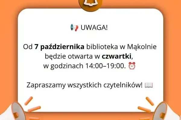 Biblioteka w Mąkolnie zmienia godziny otwarcia – od 7 października zaprasza w czwartki