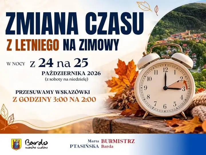Zmiana czasu na zimowy w gminie Bardo – cofamy zegarki w nocy z 24 na 25 października