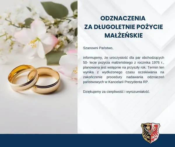 Złoty Stok: uroczystość złotych godów dla par z rocznika 1976 przesunięta na przyszły rok