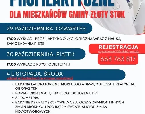 Złoty Stok stawia na zdrowie – Dni Profilaktyki Zdrowotnej z bezpłatnymi badaniami
