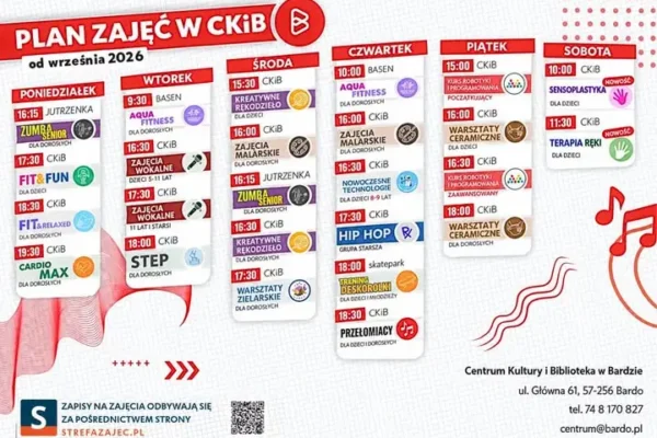 Nowy plan zajęć CKiB w Bardo – od listopada zajęcia przenoszą się na ul. Kolejową 12