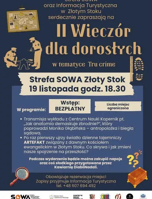 II Wieczór dla dorosłych w Złotym Stoku – true crime, anatomia i tajemniczy artefakt